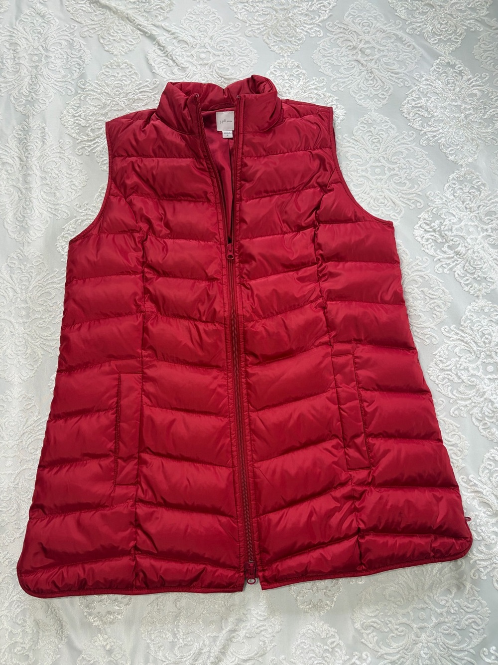 J.Jill Red Side-Zip Longline Down Puffer Vest Medium